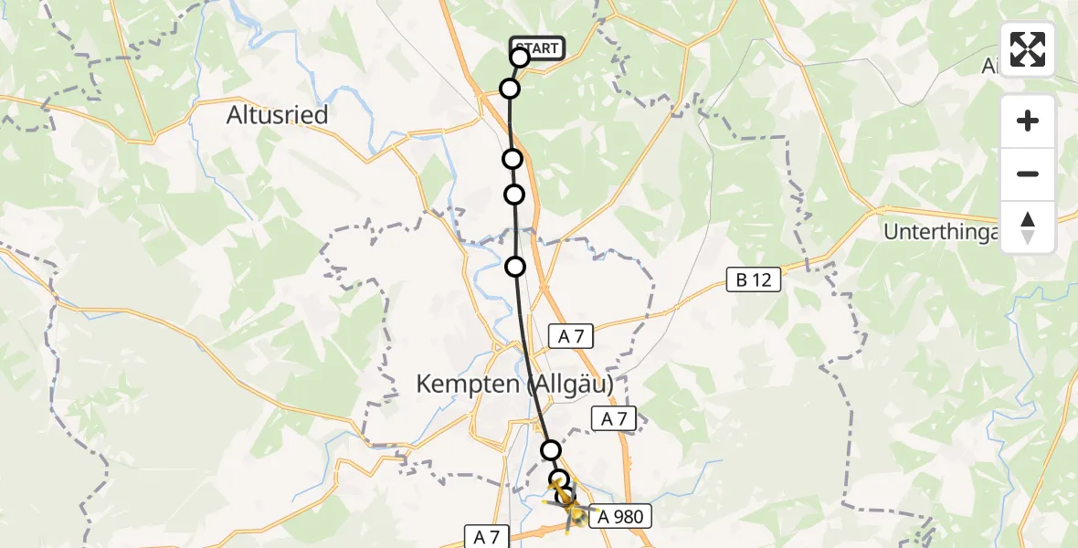 Flugroute Rettungshubschrauber Probstried - Kempten-Durach Airfield, 17 März 2026, 08:05