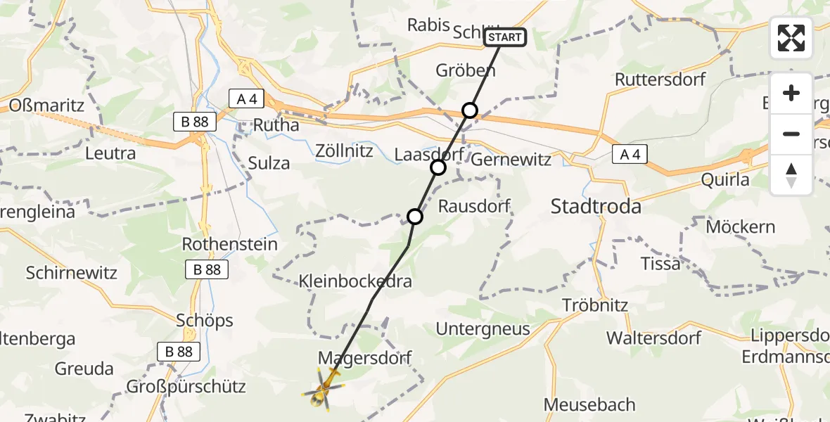Flugroute Rettungshubschrauber Trockhausen - Magersdorf, 17 März 2026, 08:16