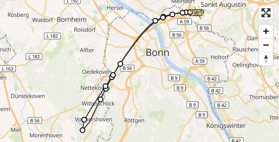 Flugroute Rettungshubschrauber Sankt Augustin - Sankt Augustin, 17 März 2026, 08:18
