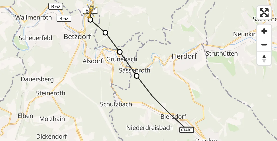Routekaart van de vlucht: Rettungshubschrauber nach Betzdorf, Freiherr-vom-Stein-Straße