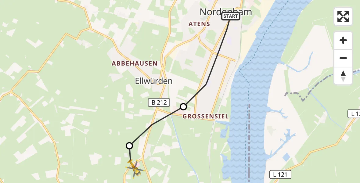 Flugroute Rettungshubschrauber Nordenham - Esenshamm, 17 März 2026, 08:35