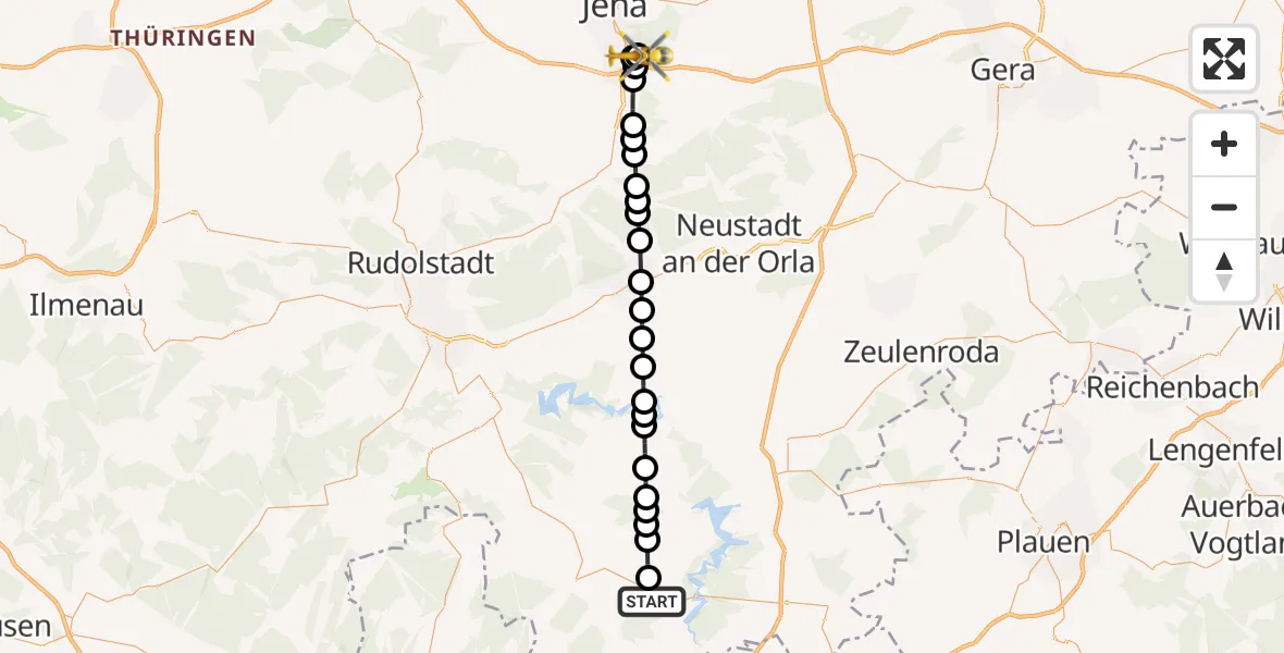 Routekaart van de vlucht: Rettungshubschrauber nach Jena University Hospital
