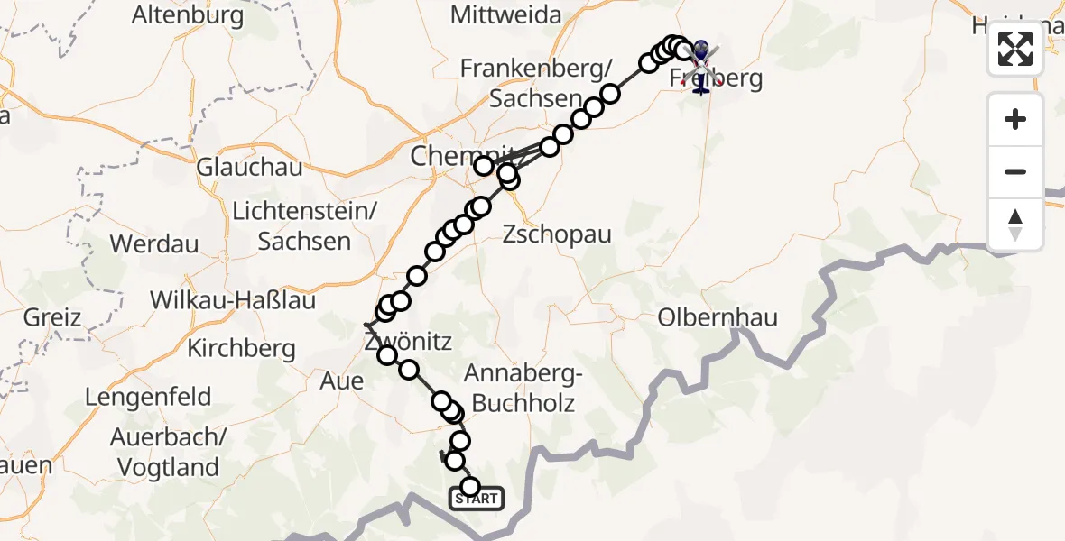 Routekaart van de vlucht: Polizeihubschrauber nach Kleinwaltersdorf, Lößnitzer Straße