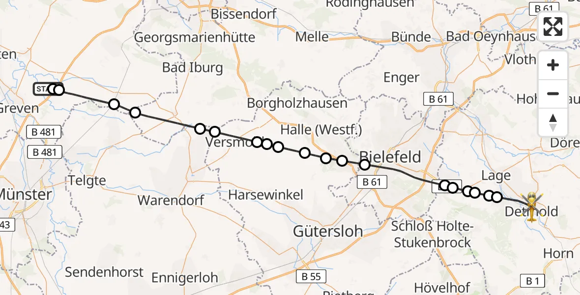 Routekaart van de vlucht: Ambulanzhubschrauber nach Detmold, Hedwigstraße