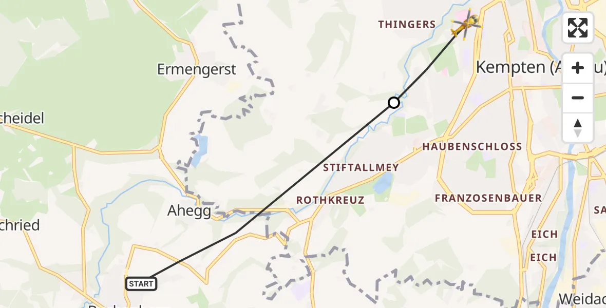 Flugroute Rettungshubschrauber Ahegg - Kempten (Allgäu), 17 März 2026, 08:46