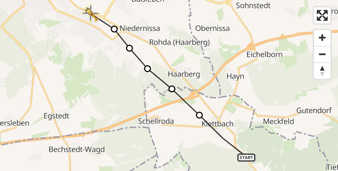 Flugroute Rettungshubschrauber Klettbach - Dittelstedt, 17 März 2026, 08:57