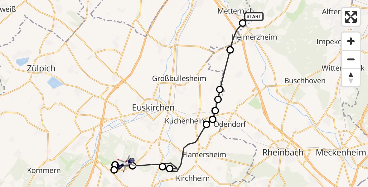 Flugroute Polizeihubschrauber Metternich - Antweiler, 17 März 2026, 08:59