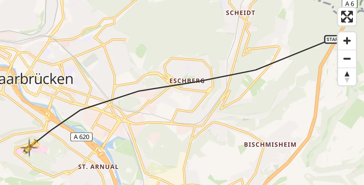 Flugroute Rettungshubschrauber Saarbrücken - Saarbrücken, 17 März 2026, 09:08