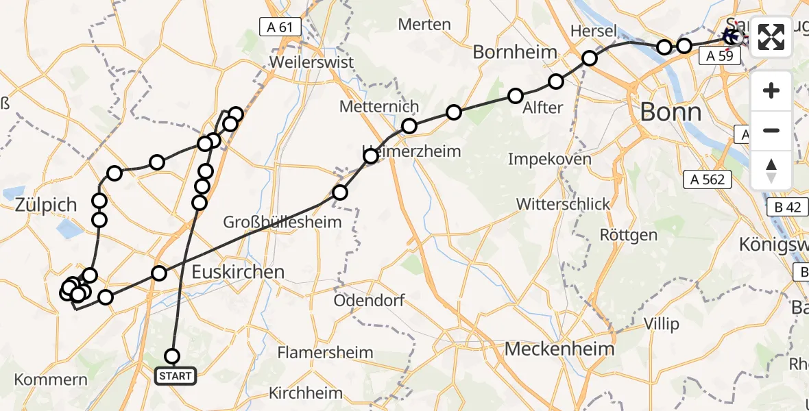 Routekaart van de vlucht: Polizeihubschrauber nach Sankt Augustin, Richthofenstraße