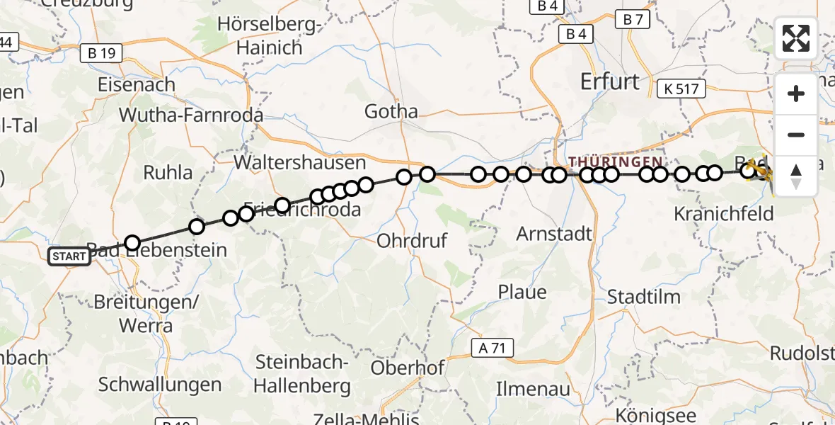 Flugroute Ambulanzhubschrauber Bad Salzungen - DRF Rescue Station Bad Berka Heliport, 17 März 2026, 09:15