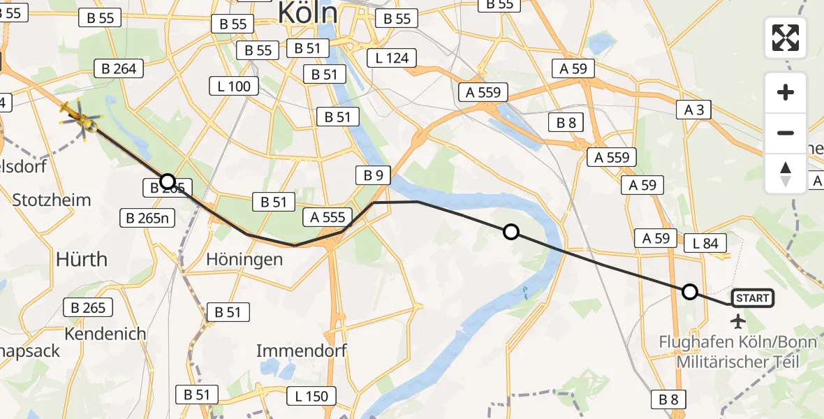 Flugroute Rettungshubschrauber Cologne Bonn Airport - Lindenthal, 17 März 2026, 09:18