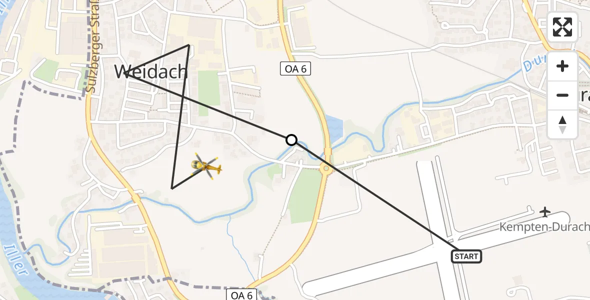 Flugroute Rettungshubschrauber Kempten-Durach Airfield - Weidach, 17 März 2026, 09:19