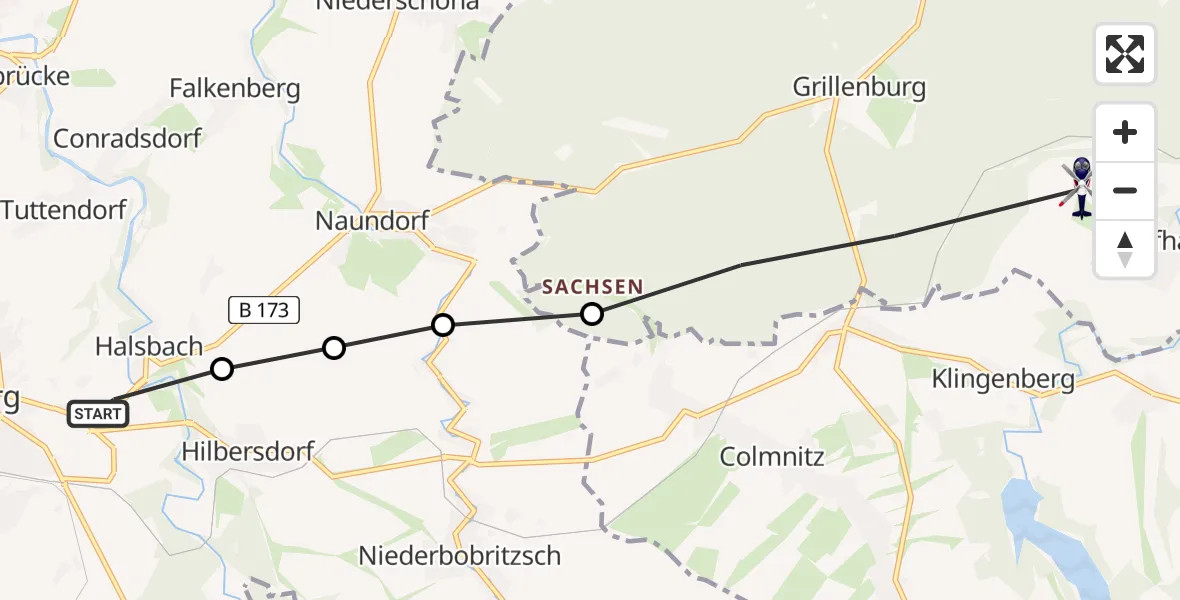 Routekaart van de vlucht: Polizeihubschrauber nach Dorfhain, Am Viebig