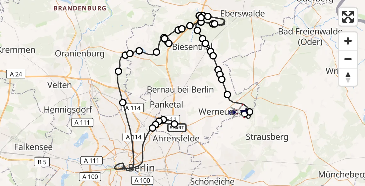 Flugroute Polizeihubschrauber Ahrensfelde Heliport - Werneuchen, 17 März 2026, 09:29