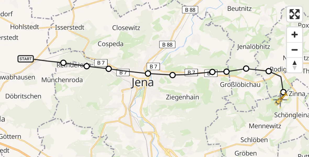 Flugroute Rettungshubschrauber Großschwabhausen - Jena-Schöngleina Airfield, 17 März 2026, 09:30