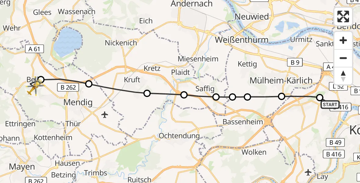 Flugroute Rettungshubschrauber Koblenz - Bell, 17 März 2026, 09:36