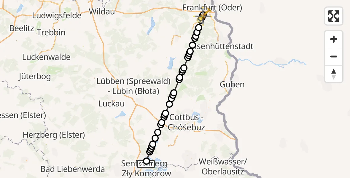 Routekaart van de vlucht: Ambulanzhubschrauber nach Frankfurt (Oder), Müllroser Chaussee