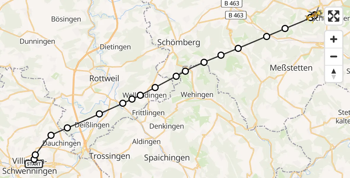 Flugroute Rettungshubschrauber DRF Air Rescue Station Villingen-Schwenningen Heliport (Christoph 11) - Albstadt, 17 März 2026, 09:53