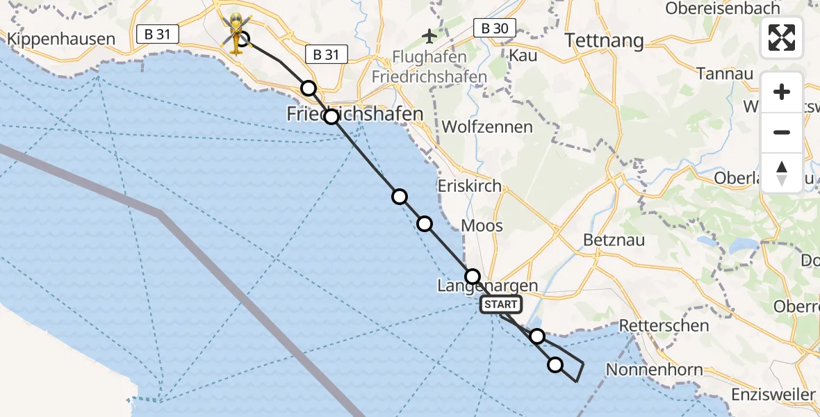 Routekaart van de vlucht: Rettungshubschrauber nach Friedrichshafen Hospital