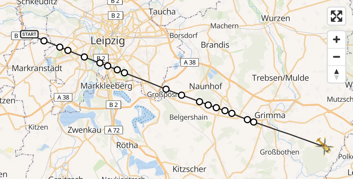 Routekaart van de vlucht: Rettungshubschrauber nach Grimma, Backofenweg