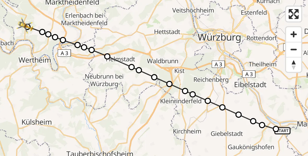 Flugroute Rettungshubschrauber Ochsenfurt - Hasselberg, 17 März 2026, 10:10