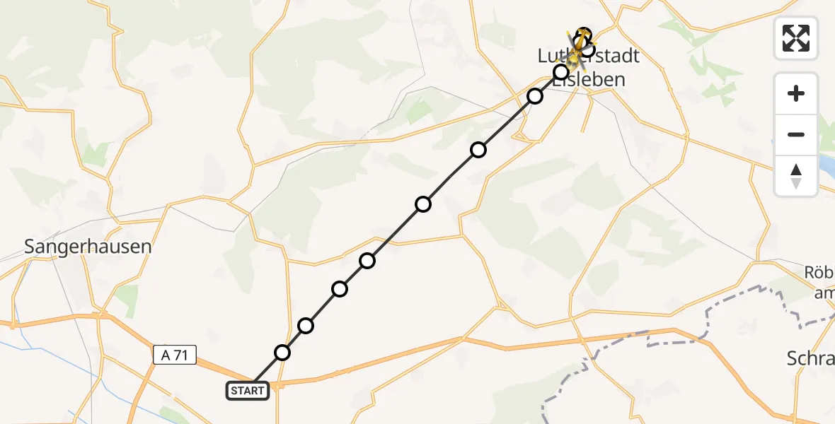 Flugroute Rettungshubschrauber Einzingen - Helios Hospital Lutherstadt Eisleben, 17 März 2026, 10:12