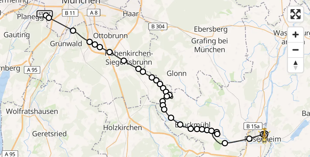 Routekaart van de vlucht: Ambulanzhubschrauber nach RoMed Hospital Rosenheim