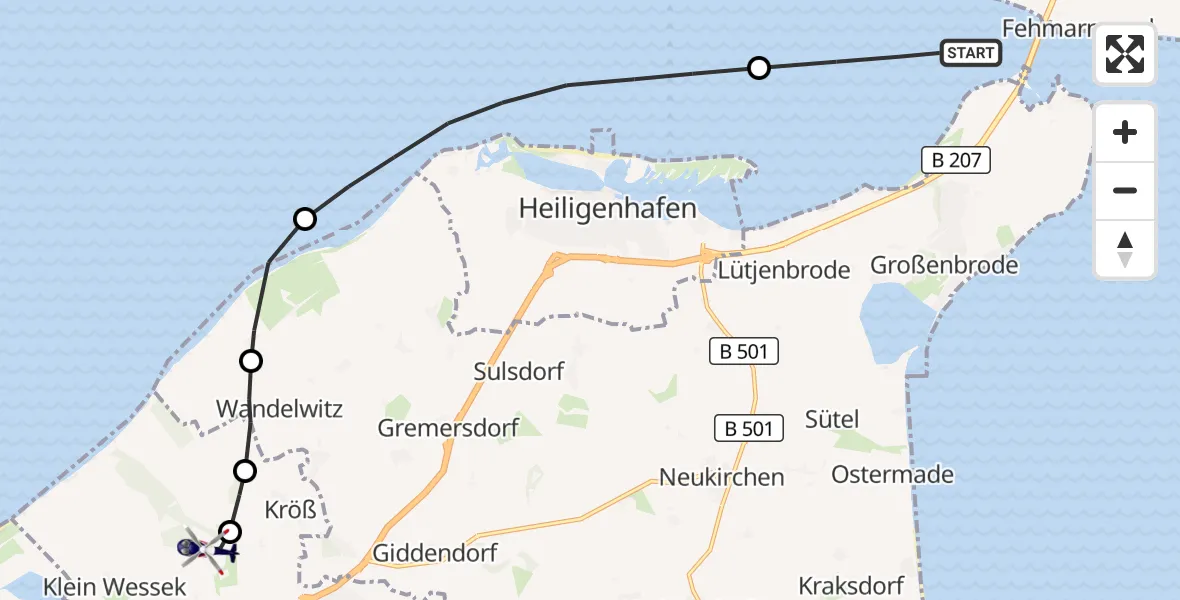 Flugroute Polizeihubschrauber Strukkamp - Oldenburg in Holstein, 17 März 2026, 10:18