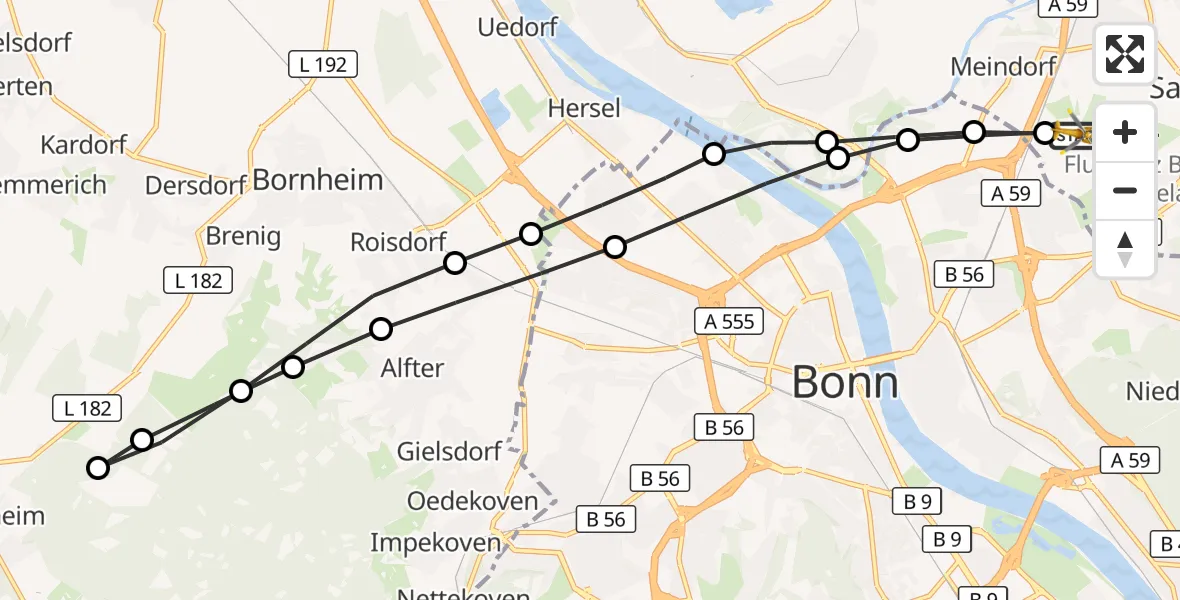 Flugroute Rettungshubschrauber Sankt Augustin - Sankt Augustin, 17 März 2026, 10:20