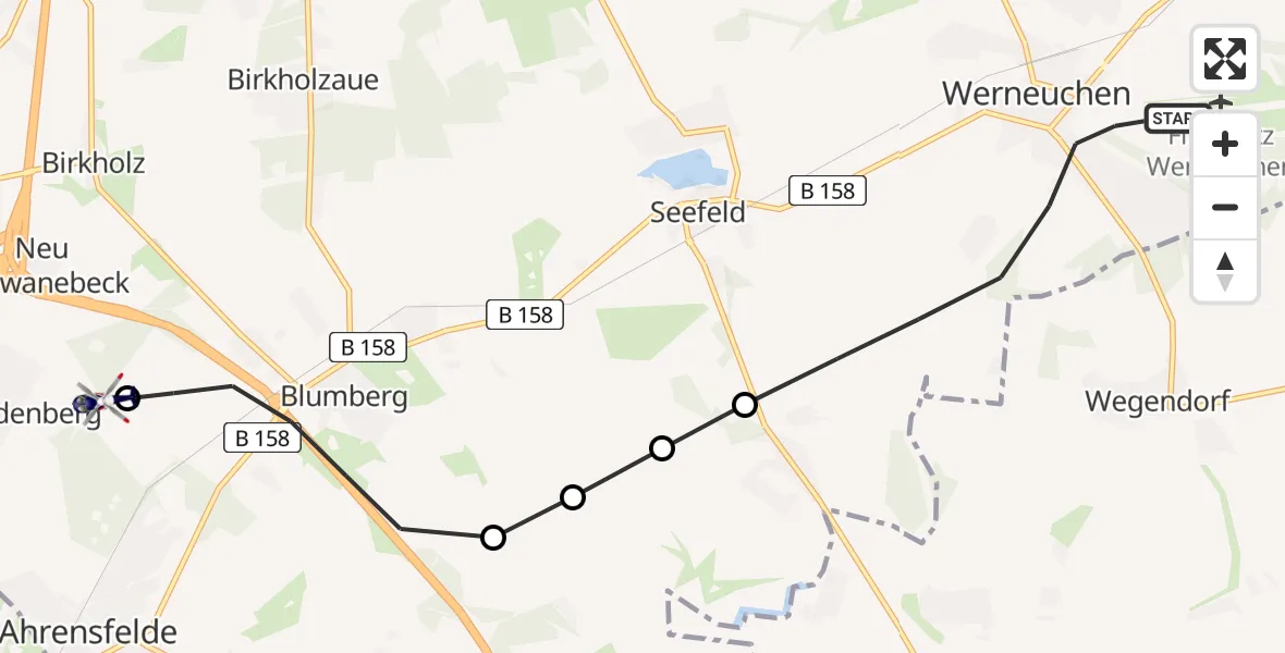 Flugroute Polizeihubschrauber Werneuchen - Ahrensfelde Heliport, 17 März 2026, 10:21