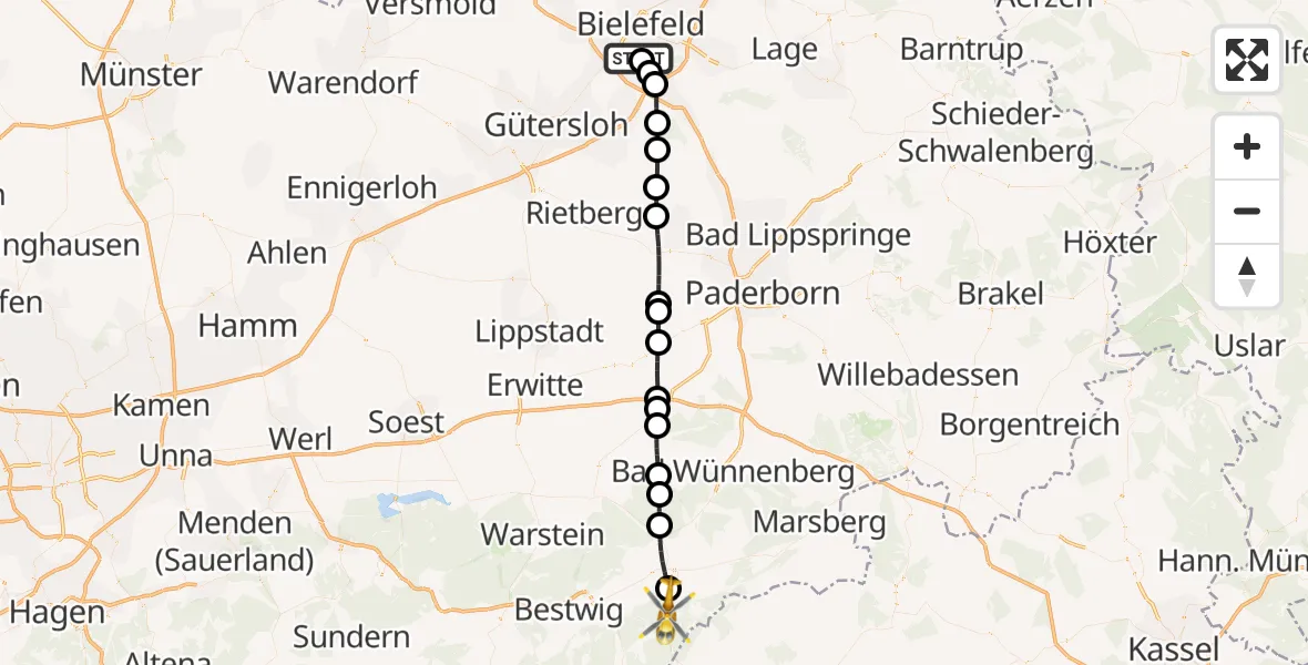 Routekaart van de vlucht: Rettungshubschrauber nach Gudenhagen, B 251