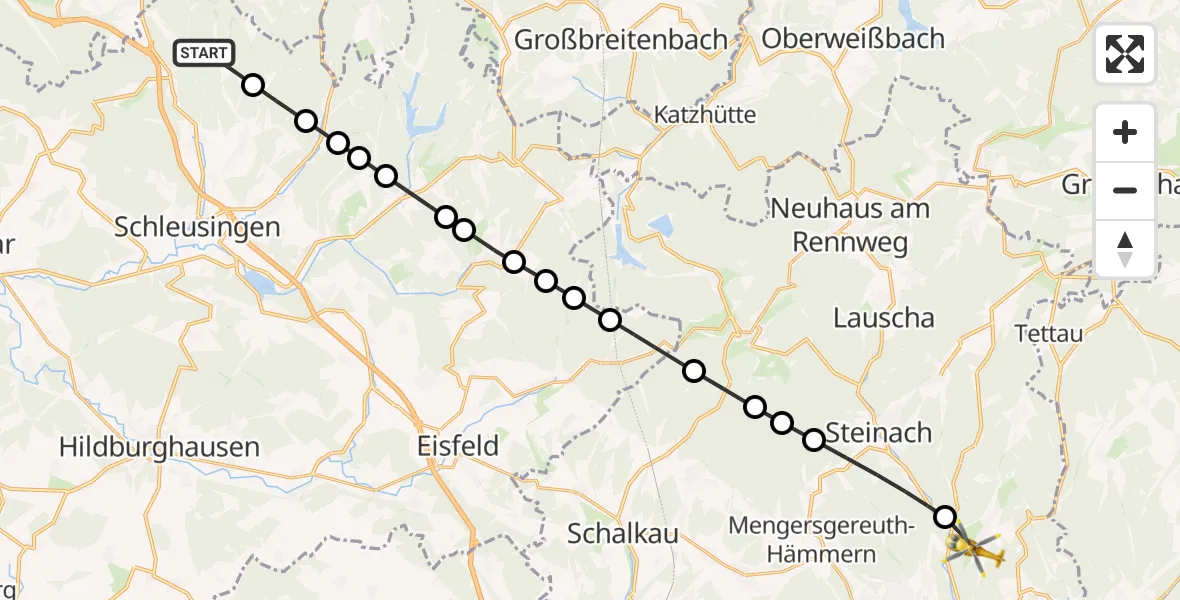Flugroute Rettungshubschrauber Hirschbach - Judenbach, 17 März 2026, 10:20