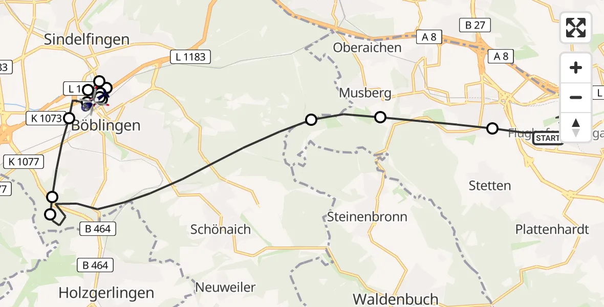 Flugroute Polizeihubschrauber Stuttgart Airport - Böblingen, 17 März 2026, 10:22