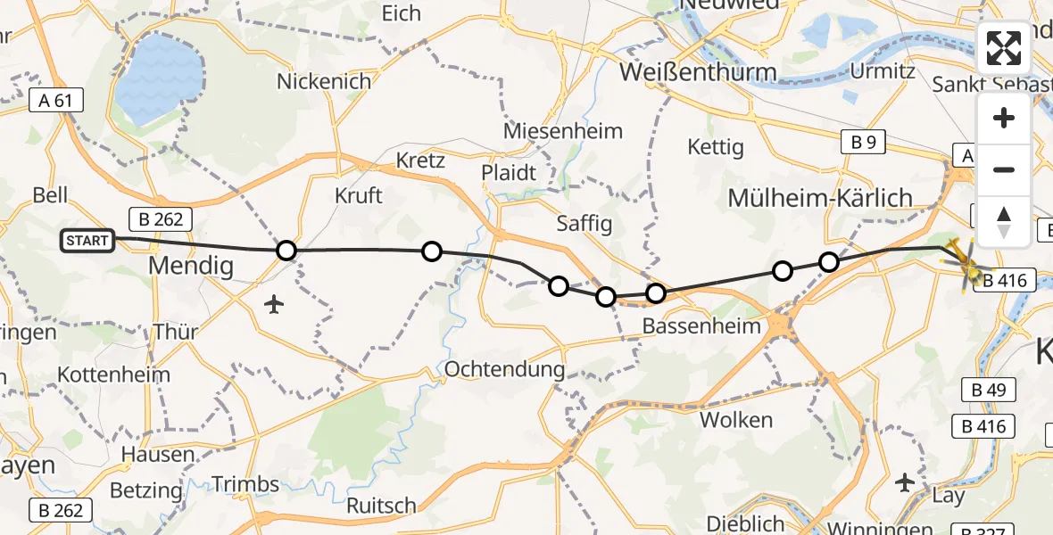 Flugroute Rettungshubschrauber Mendig - Koblenz, 17 März 2026, 10:23
