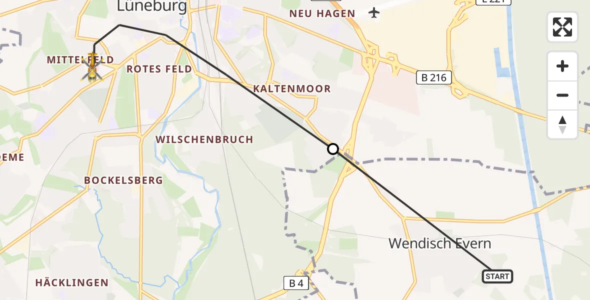 Flugroute Rettungshubschrauber Wendisch Evern - Lüneburg, 17 März 2026, 10:27