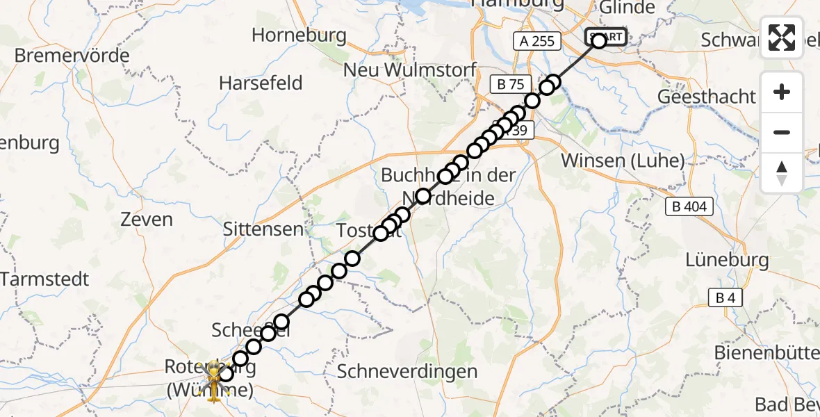 Flugroute Ambulanzhubschrauber Christoph Hansa ADAC Helipad - Rotenburg, 17 März 2026, 10:30