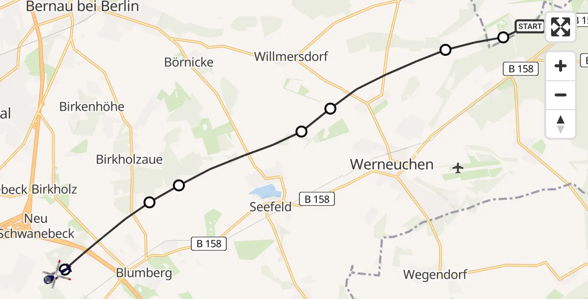 Flugroute Polizeihubschrauber Werneuchen - Ahrensfelde Heliport, 17 März 2026, 10:32