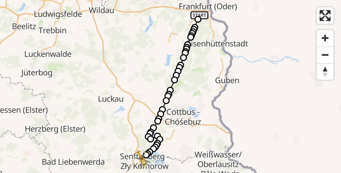 Flugroute Ambulanzhubschrauber Markendorf - Senftenberg, 17 März 2026, 10:39