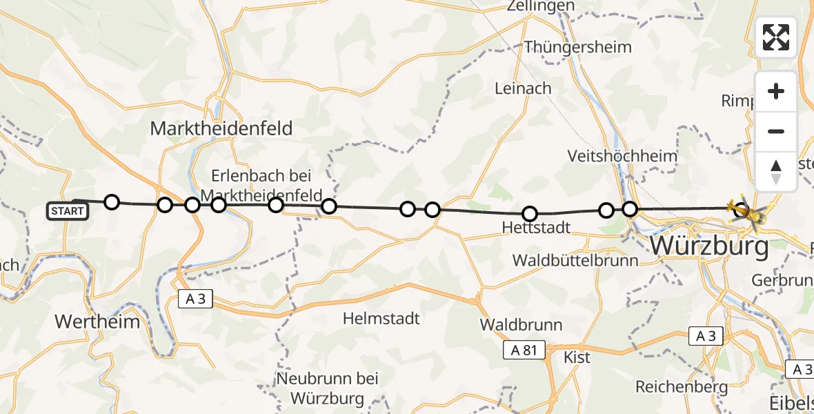 Routekaart van de vlucht: Rettungshubschrauber nach Würzburg University Hospital Rooftop