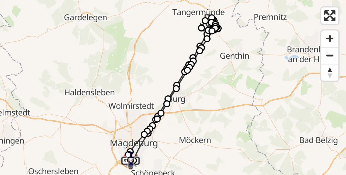 Routekaart van de vlucht: Polizeihubschrauber nach Magdeburg, Carnotstraße