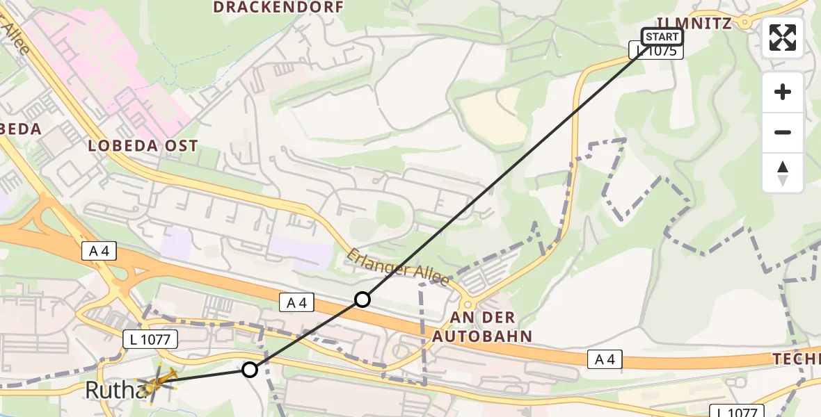 Flugroute Rettungshubschrauber Ilmnitz - Rutha, 17 März 2026, 10:46