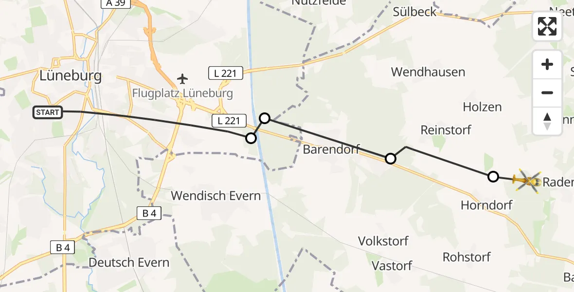 Flugroute Rettungshubschrauber Lüneburg - Horndorf, 17 März 2026, 10:51