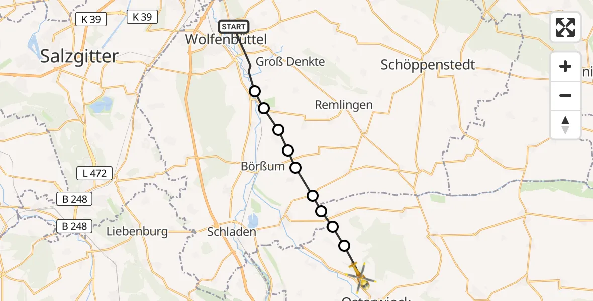 Flugroute Rettungshubschrauber Wolfenbüttel - Osterwieck, 17 März 2026, 10:54