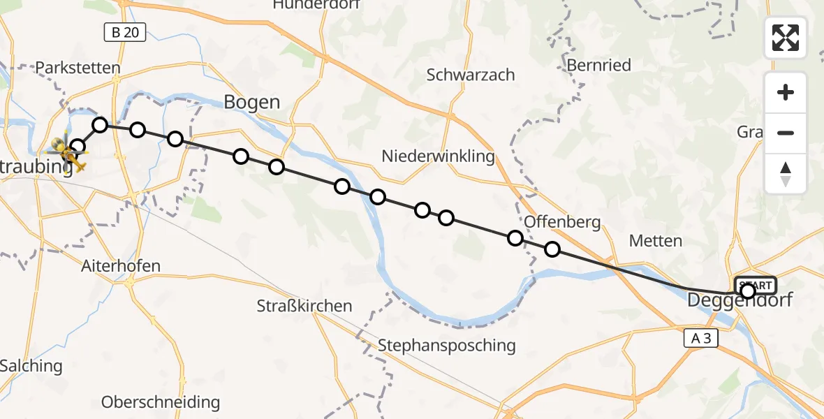 Flugroute Rettungshubschrauber Kleinfilling - Sankt Elisabeth Hospital Straubing, 17 März 2026, 10:57