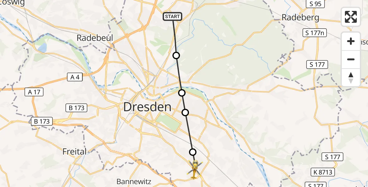 Flugroute Rettungshubschrauber Klotzsche - Prohlis, 17 März 2026, 11:03
