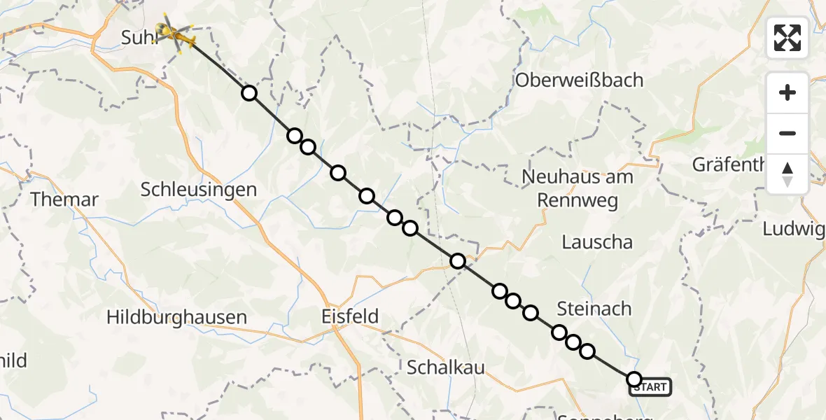 Flugroute Rettungshubschrauber Judenbach - Suhl, 17 März 2026, 11:09