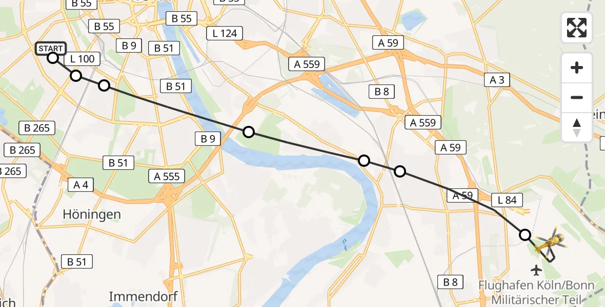 Flugroute Rettungshubschrauber Köln University Hospital - Cologne Bonn Airport, 17 März 2026, 11:12