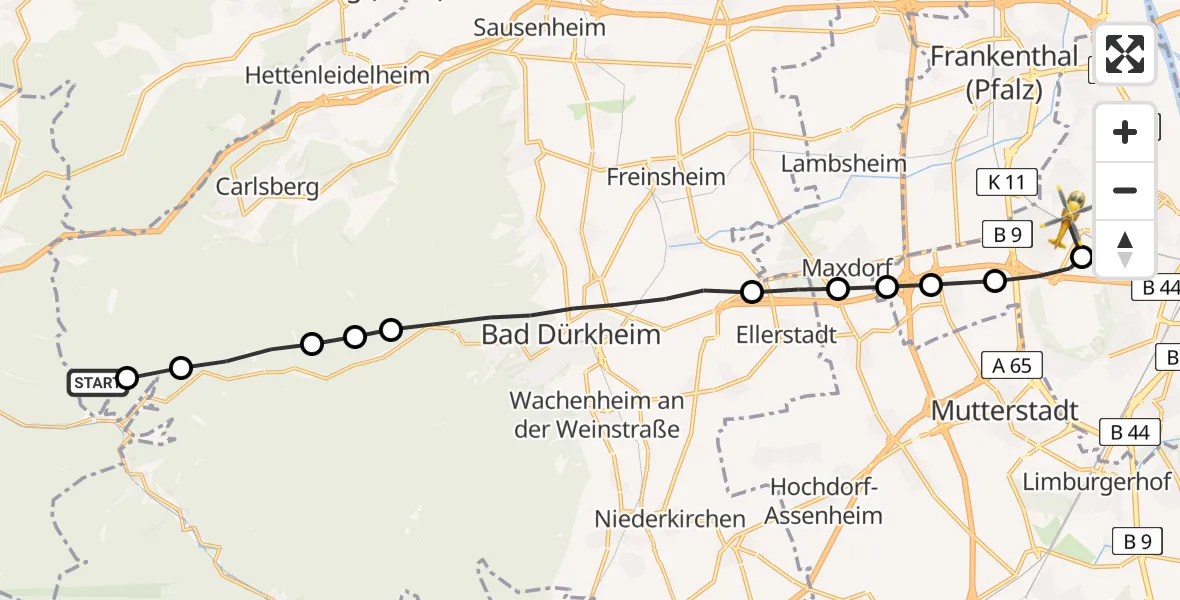 Flugroute Rettungshubschrauber Bad Dürkheim - Ludwigshafen am Rhein, 17 März 2026, 11:12