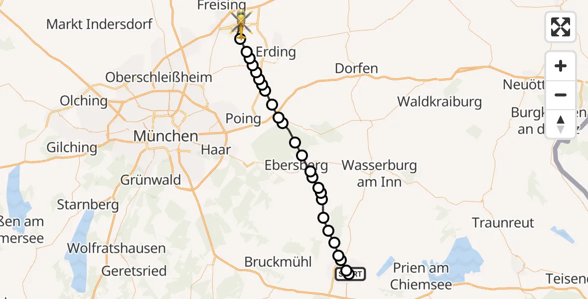 Flugroute Ambulanzhubschrauber RoMed Hospital Rosenheim - Munich Airport, 17 März 2026, 11:21