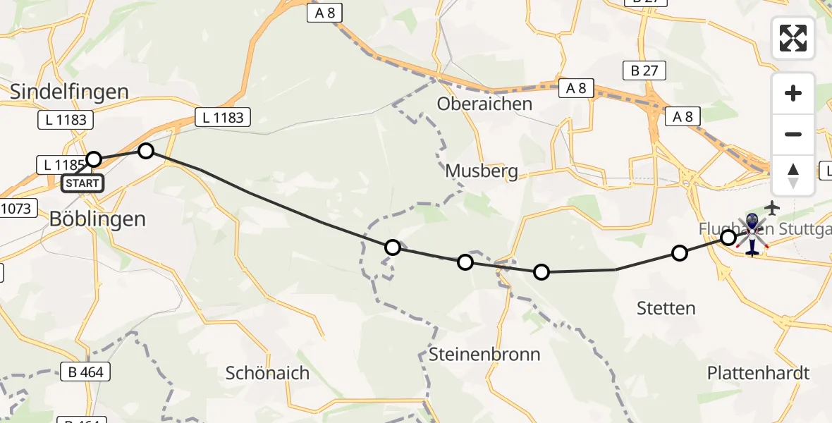 Flugroute Polizeihubschrauber Böblingen - Stuttgart Airport, 17 März 2026, 11:22